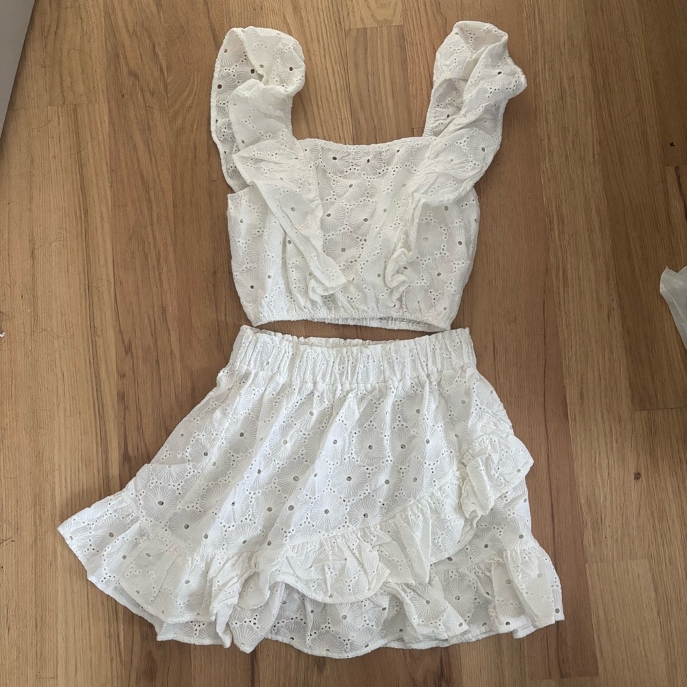 Eberjey White Eyelet Cotton Top and Skirt set